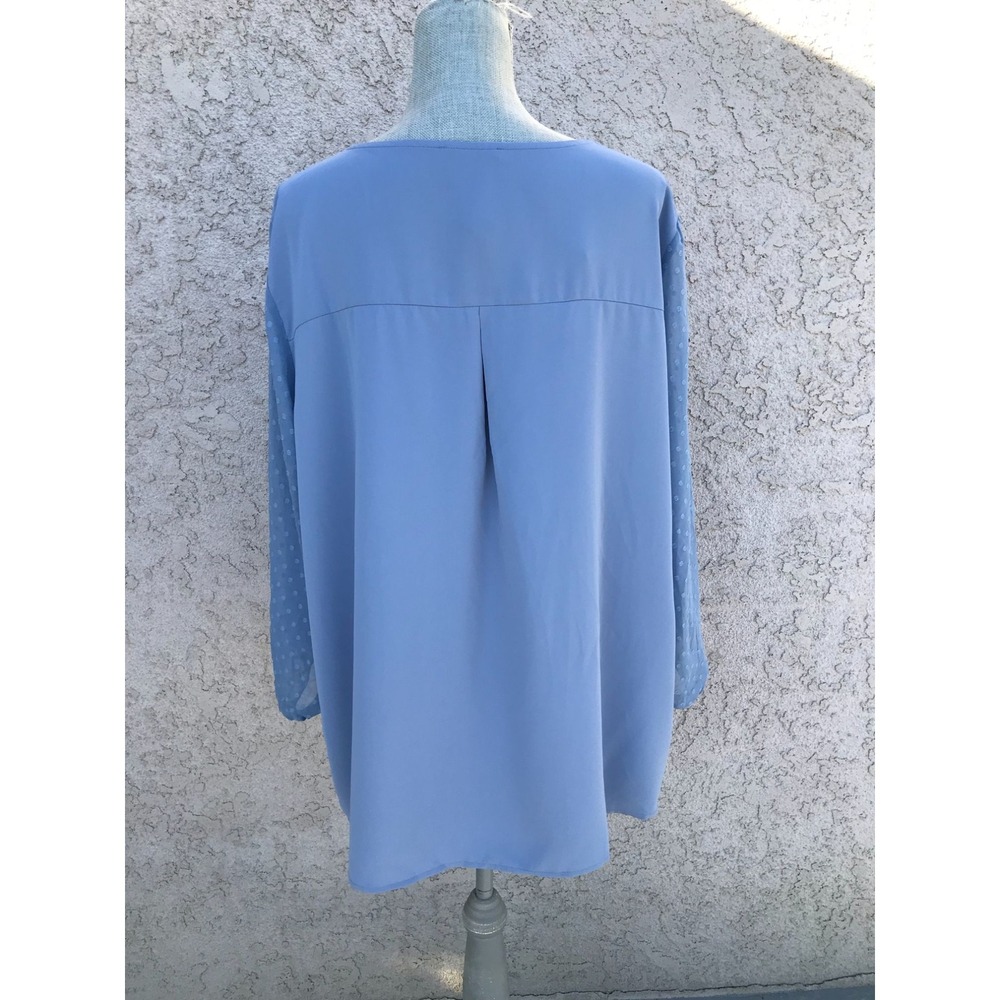 Womens NWT Blue Polkadot Sleeve Casual Button Down Blouse Top - 3X - Picture 4 of 7